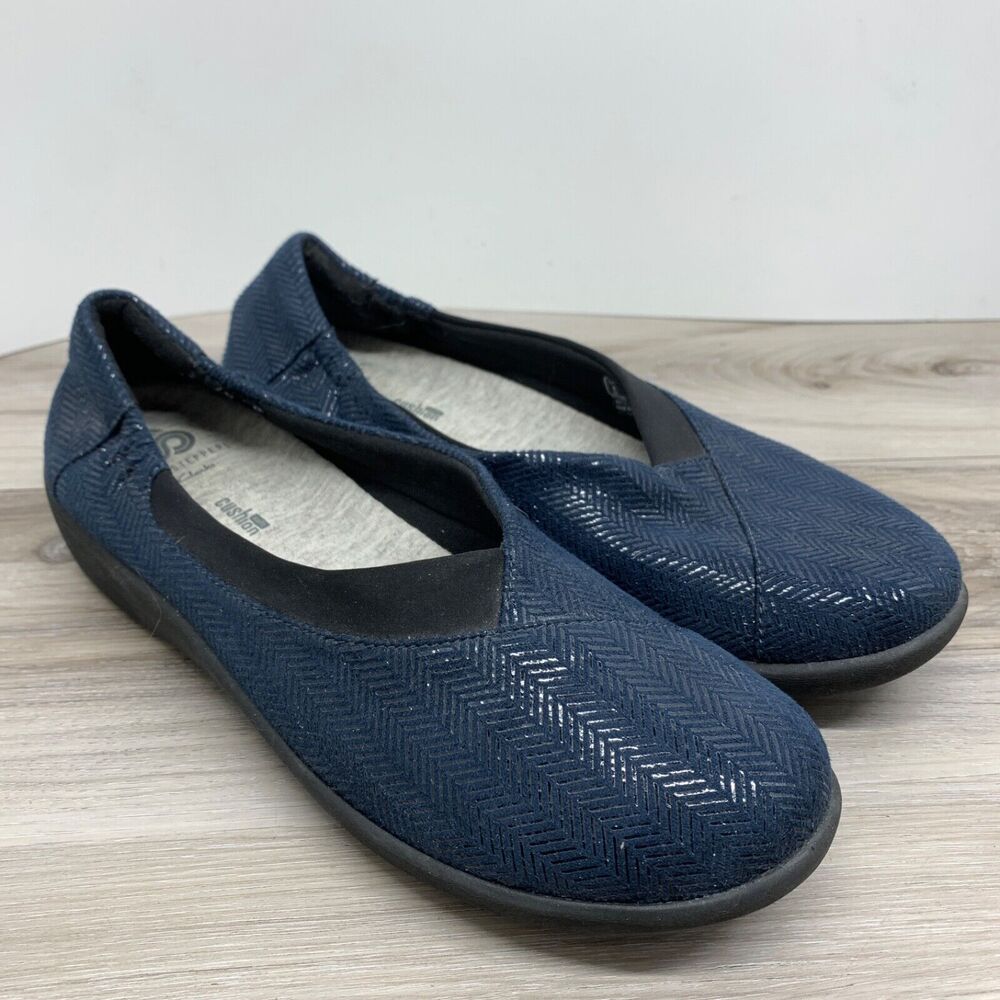 Cloudsteppers Clarks Sillian Jetay Flat Shoes Blue Slip On Womens Size 8.5